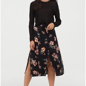 H&M Floral Slit Button Down Skirt